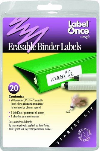 Jokari label once erasable binder labels starter kit with 20 labels, eraser and for sale