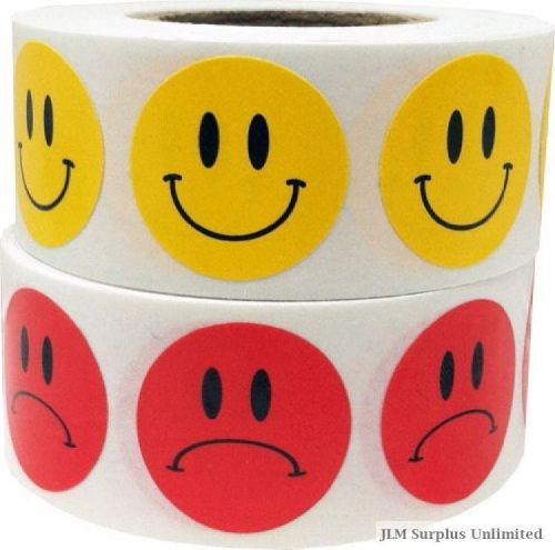 Red, Yellow Instocklabels Smiley Frowny Face Stickers Inch Per Design Red