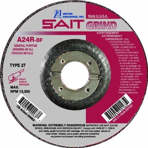 United abrasives sait 20063 type 27 4-1/2-inch x 1/4-inch x 7/8-inch grade a24r for sale