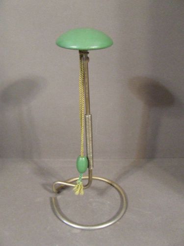 VINTAGE GREEN WOOD &amp; METAL HAT STAND WITH SPRING AND STRING
