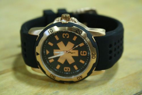 Frontier emt watch, silicon strap,rose gold case w/ black trim (needs battery) for sale