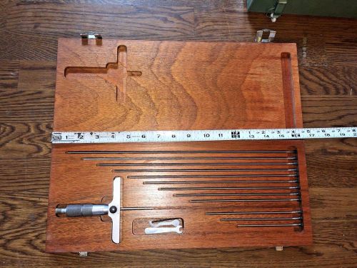 Brown &amp; sharpe depth micrometer gauge excellent condition 829379 longest rod 15&#034; for sale