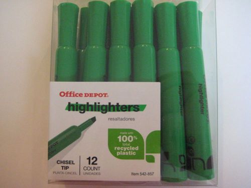 NEW 12 Office Depot Nontoxic GREEN Chisel Tip Highlighters # 542-857