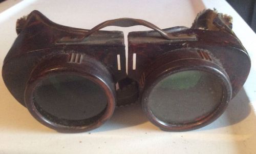 Vintage welding goggles - swirled brown &amp; red frames green lens steampunk for sale