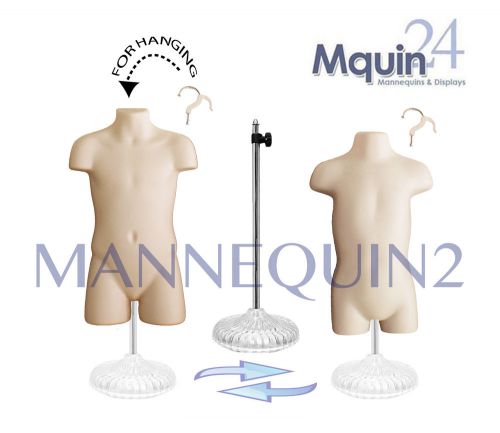 A SET OF TODDLER &amp; CHILD MANNEQUINS *FLESH* +1 STAND +2 HANGERS /KIDS BODY FORMS