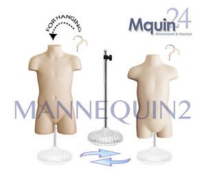 A SET OF TODDLER &amp; CHILD MANNEQUINS *FLESH* +1 STAND +2 HANGERS /KIDS BODY FORMS – Picture 1