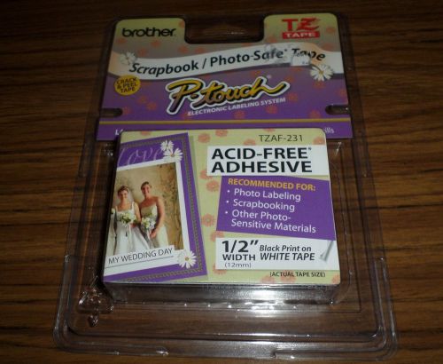 Brother Labler Adhesive Laminated Tape TZAF231 1/2&#034; Black Print on White Tape