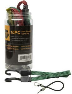 Flat Bungee Cord 10 piece Assorted Size Set (10, 24, 36 &amp; 48 inch) Sturdy Hooks