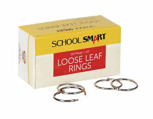 School Smart Loose Leaf Rings, 1-1/2 Inches, Nickel Plated Steel, Pack of 100