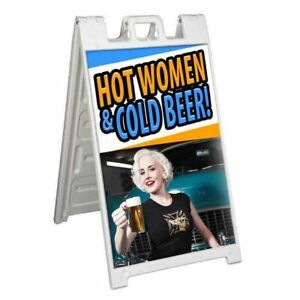 HOT WOMEN &amp; COLD BEER Signicade 24x36 Aframe Sidewalk Sign Banner Decal DRINKS