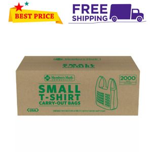 Member&#039;s Mark Small T-Shirt Carry-Out Thanks Plastic Bags Commercial 2,000 ct.