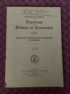 1923 US Govt.  Bureau Of Standards No 142 Tables Of Thermodynamics Of Ammonia