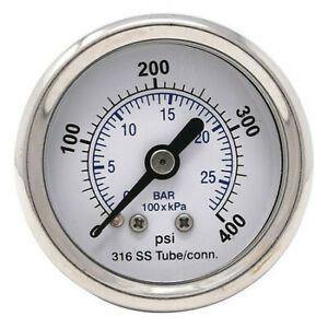 PIC GAUGES 302D-158I Pressure Gauge, 0 to 400 psi, 1/8 in MNPT, Silver