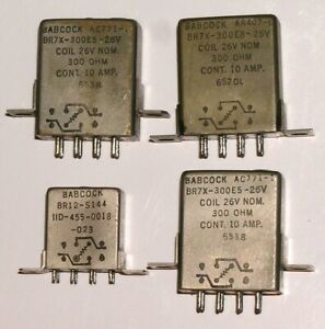 4 BABCOCK RELAYS 2PDT: 3 pcs BR7X-300E5 10A, 1 pc BR12-S144 HD-455 3A,  Sealed