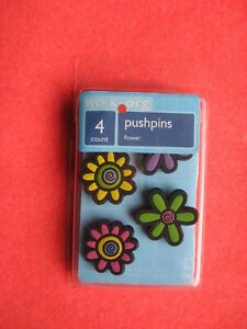 4 BEAUTIFUL FLOWER PUSH PINS 2005 in ORIGINAL PACKAGE