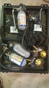 MSA Hip-Air Breathing Apparatus Tank(3), Harness(2), and Regulator(2), W/case(1)