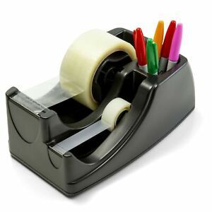 Officemate Recycled 2-in-1 Heavy Duty Tape Dispenser, 1&#034; and 3&#034; Cores, Black ...