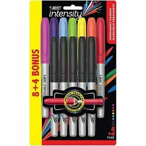 BIC Marking Permanent Markers, Soft Grip, Fine Point, Assorted Colors, 8+4 Pack