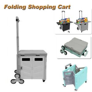 55L Generation Folding Shopping Cart Ladder Wheel W/Small Table Cover Gray Gift