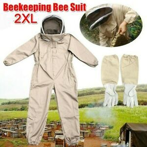 2XL Full Body Anti-Bee Suit Bee Keeper Suit Veil Hood Safe Protective&amp;Gloves New