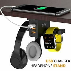 Headphone Stand with USB Charger COZOO Under Desk Headset Holder Mount with 3...