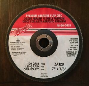 Milwaukee 48-80-3015 Premium Abrasive Flap Discs 7&#034; x 7/8&#034; 120 Grit Sanding Nice