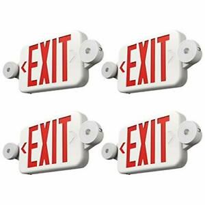 FREELICHT 4 Pack Exit Sign with Emergency Lights Two LED Adjustable Head Emer...