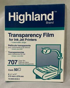 Highland Transparency Film 50 Sheets  #707 for InkJet Printers Removable Stripe