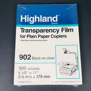 Highland Brand Transparency Film 902 Blac on Clear Copiers 100 Sheets 8.5x11&#034;
