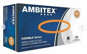Ambitex N200BLK Series Powder Free Black Nitrile Gloves, Medium, 1000/Carton