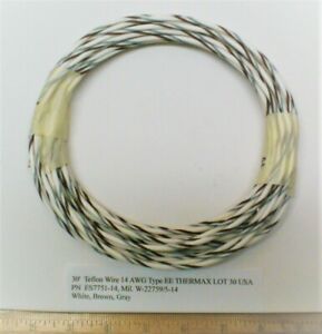 30&#039; Teflon Wire 14 AWG Type EE,THERMAX  ES7751-14, Mil #W-22759/5-14 LOT 30 USA