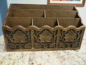 VINTAGE DESK TOP ORGANIZER  BILLS, RECEIPTS, LETTERS, PENS - RUSTIC FAUX WOOD