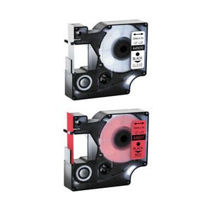2PK Black on Clear/Red Label Tape 12mm7m Compatible For DYMO D1 45010 45017