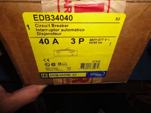 New in factory sealed box square d edb34040 3 pole 40 amp 480v circuit breaker for sale