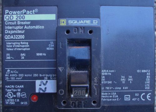 Square D PowerPact QD 200 QDA32200 240V 3 Pole 200A Circuti Breaker