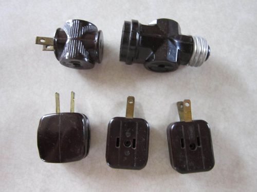 5 Vintage BAKELITE? Leviton Outlet Taps &amp; Light Socket Adapters Electric Plugs