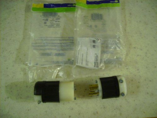 Pair of leviton 2621 locking plugs,industrial,30a, 250v, l6-30p,and l6-30r for sale