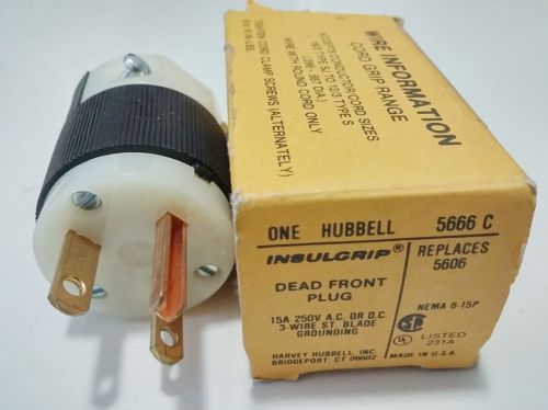 HUBBELL 5666C Dead Front Plug 3-Wire Straight Blade 15A 250V, New