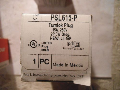 Pass &amp; Seymour PSL615-P Turnlok Plug 15A 250V 2 Pole 3 Wire -  NEW