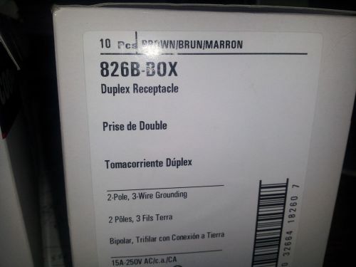 COOPER 826B-BOX NEW IN BOX 2P 3W 15A 250V DUPLEX RECEPTACLE BROWN #B6