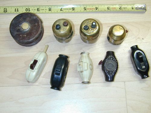 Old light switches Unusual brass push buttons sockets In line cord lamps hubbell