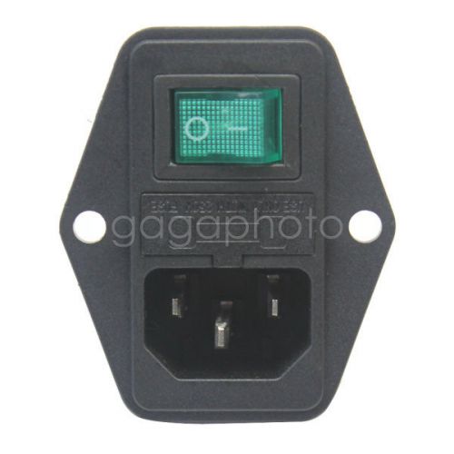 Ac 250v 10a 3 terminal iec320 c14 power socket w fuse holder black green for sale