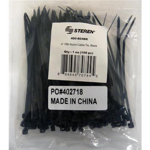 Steren electronics intl 400-804bk 4&#034; black nylon ties 100 pack for sale