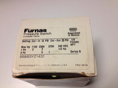 Furnas 69wb3  pressure switch  unloader valve series b  69wb3yz1420 for sale