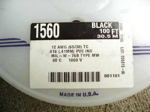 Alpha 1560 Black 100 ft. 12awg (65/30) .016PVC ins. 800C 1000V Spool