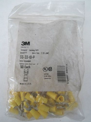 New 3m 94877 vinyl insulated locking fork terminal 12-10 awg 50 pack yellow #10 for sale