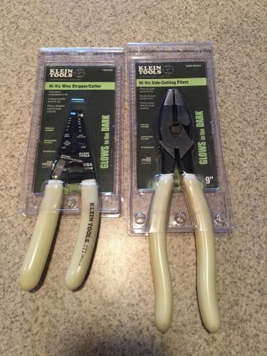Klein tools hi-viz strippers/cutting &amp; side-cutting pliers! glow in the dark!! for sale
