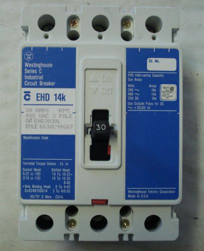 WESTINGHOUSE EHD3030L INDUSTRIAL CIRCUIT BREAKER,SERIES C,3-POLE,480V,30A