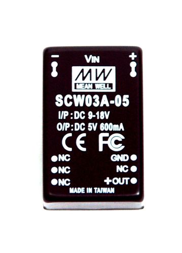 1pc SCW03A-05 DC to DC Converter Vin=12V Vout=5V Iout=600mA P=3W Mean Well MW