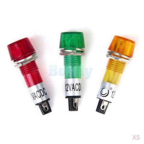 15pcs Red Yellow Green 12V AC/DC 10mm Power Signal Indicator Pilot Light Bulb